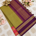 Olive Green Checked Semi Silk Saree with Purple Zari Pallu