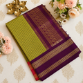 Olive Green Kalyani Cotton Saree with Rich Purple Zari Pallu