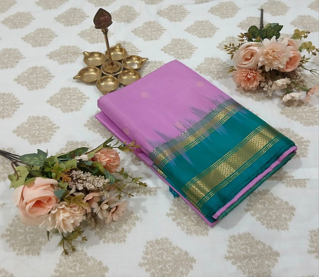 Lavender Pink & Peacock Blue Soft Silk Saree