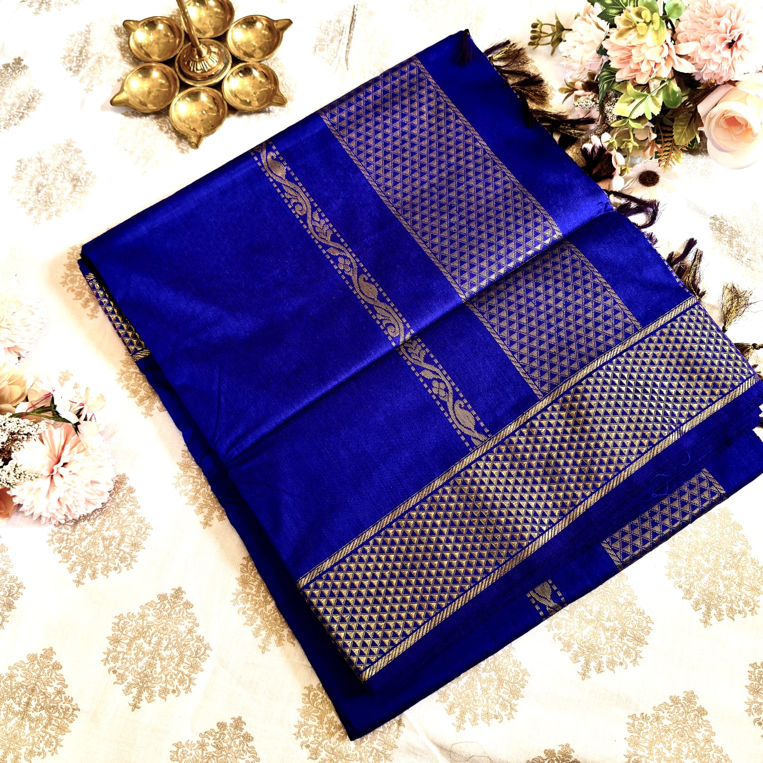 Royal Blue Semi Silk Saree with Rich Gold Zari Border