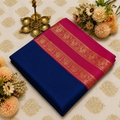 Royal Blue & Magenta Crepe Saree with Gold Zari Border