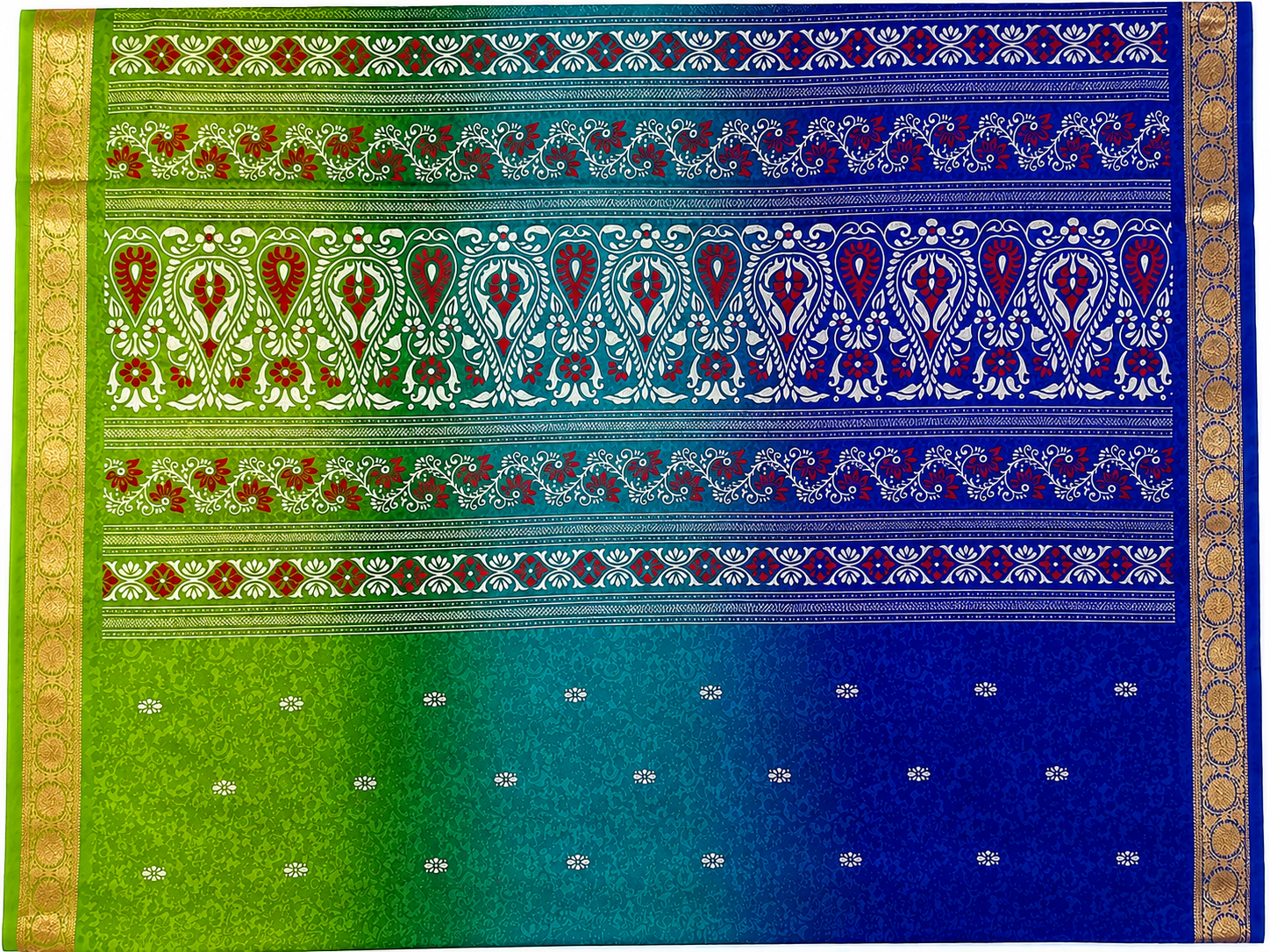 Royal Blue & Parrot Green Chiffon Saree with Designer Printed Pallu
