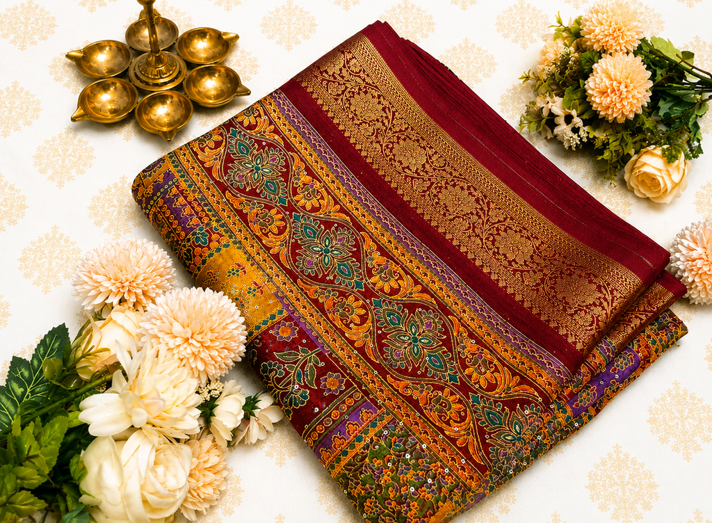 Royal Heritage Marron Printed Saree