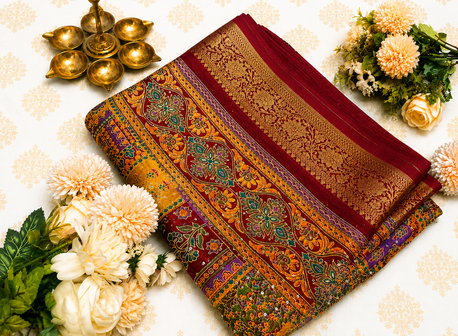 Royal Heritage Marron Printed Saree