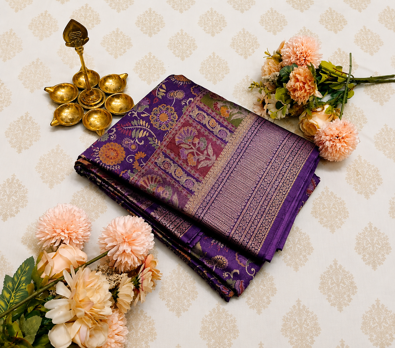 Royal Purple Floral Woven Saree