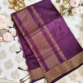 Royal Purple Silk Saree with Gold Zari Geometric Border