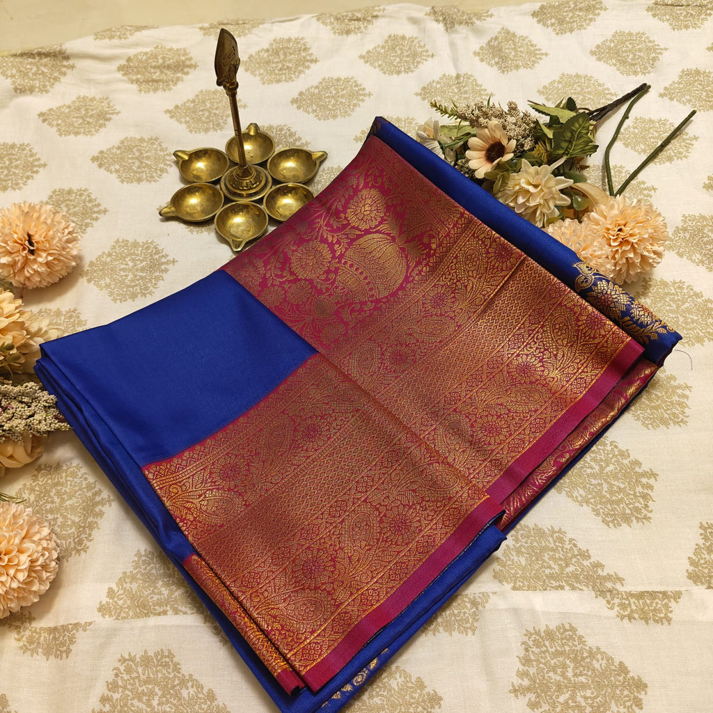 Royal Blue & Magenta Silk Saree with Rich Gold Zari