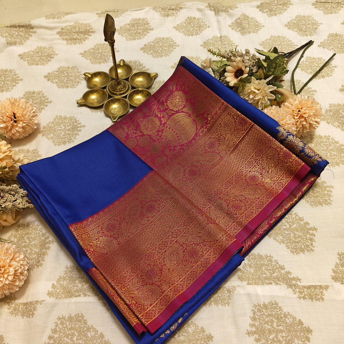 Royal Blue & Magenta Silk Saree with Rich Gold Zari