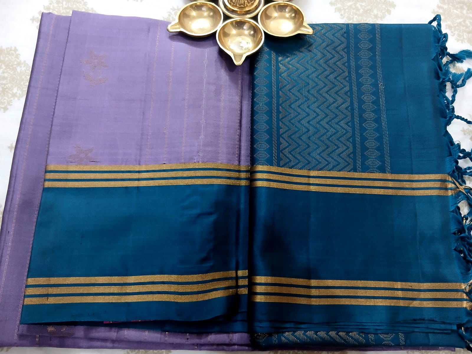 Light Violet & Peacock Blue Soft Silk Saree