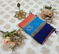 Saffron Orange & Ink Blue Soft Silk Saree
