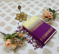 Sandal White & Royal Violet Soft Silk Saree