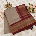 Stone Beige Checked Saree with Maroon Zari Border & Rich Pallu