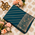 Teal Blue Saree with Silver Zari Border