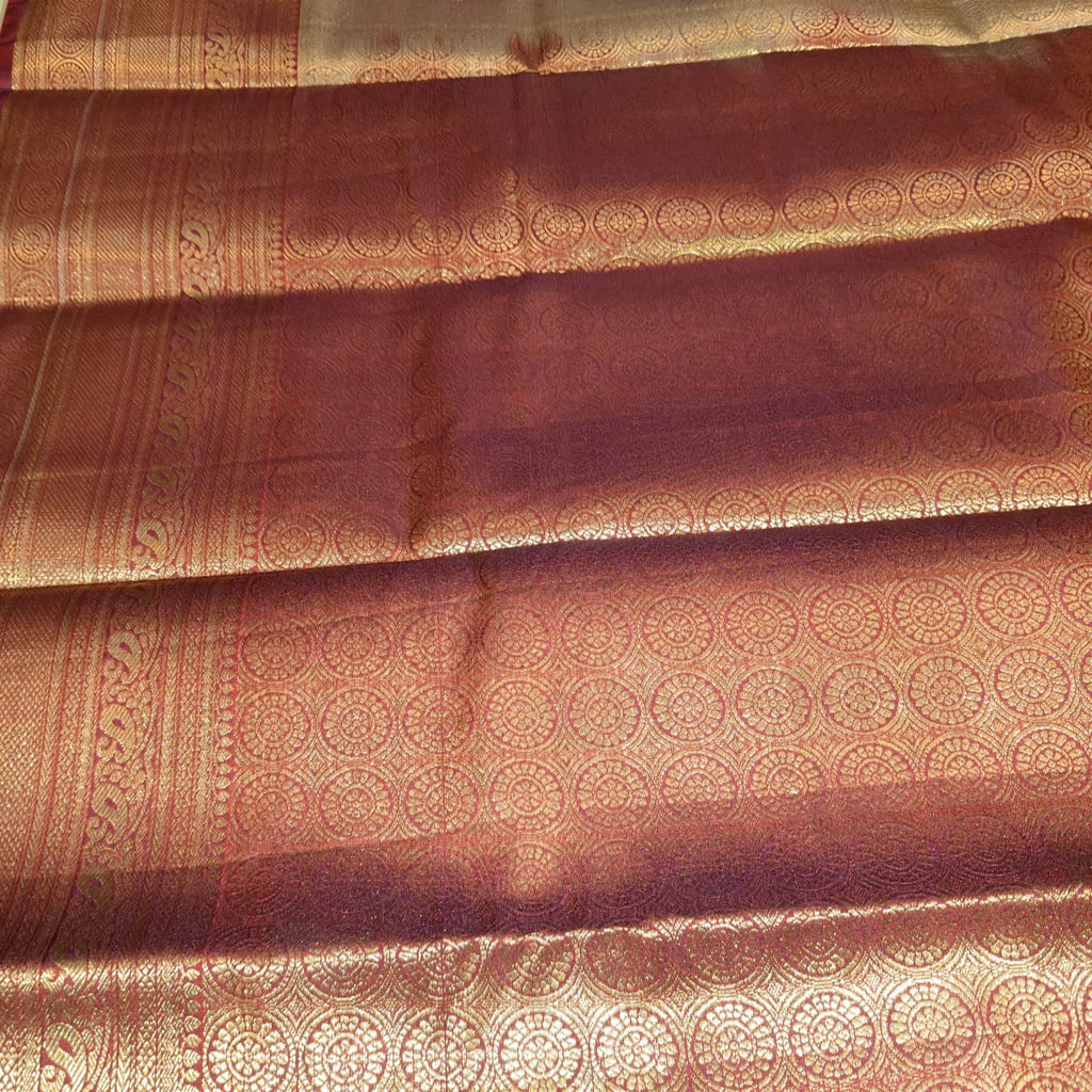 Grey Semi Silk Saree with Rich Magenta Zari Border