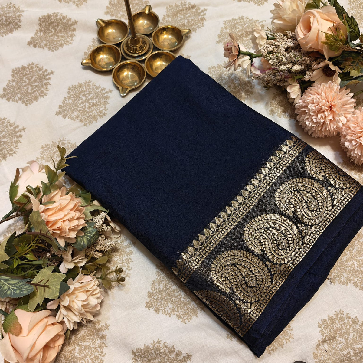 Navy Blue Crepe Saree