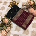 Black & Wine Crepe Saree