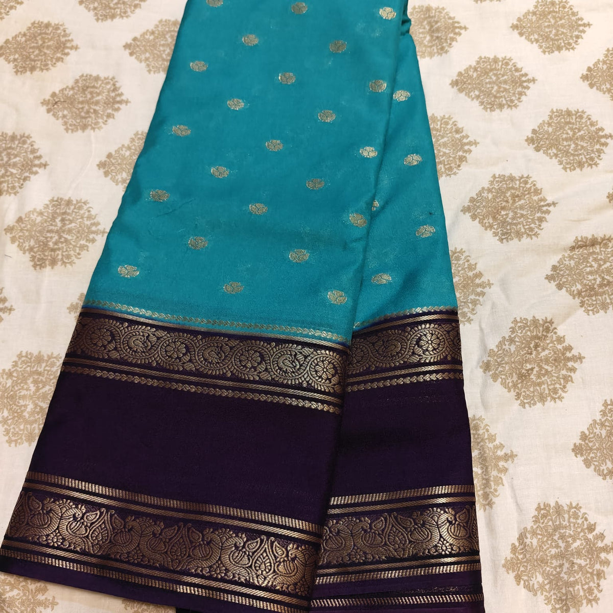 Teal & Purple Crepe Saree