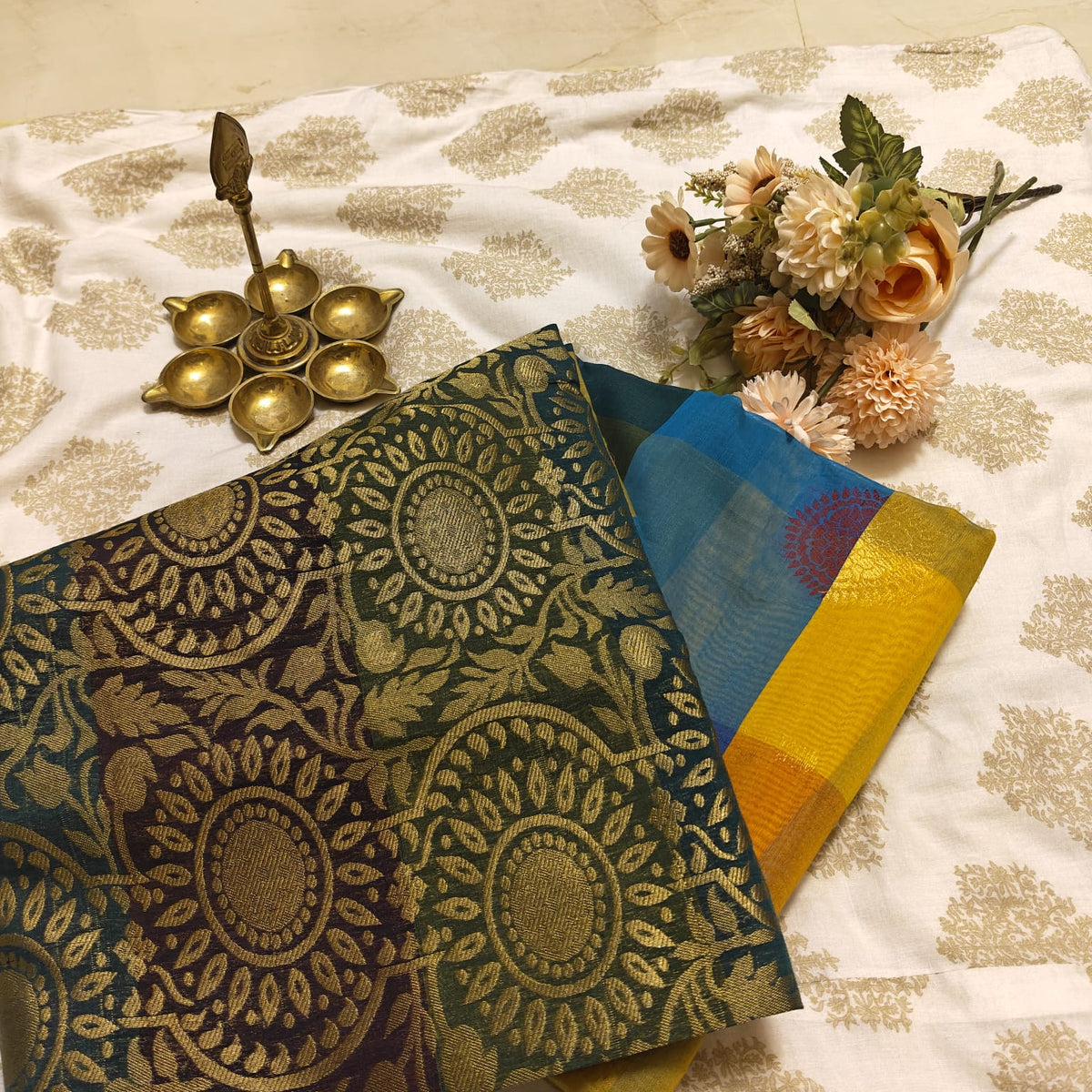 Multicolour Cotton Saree with Floral Motifs