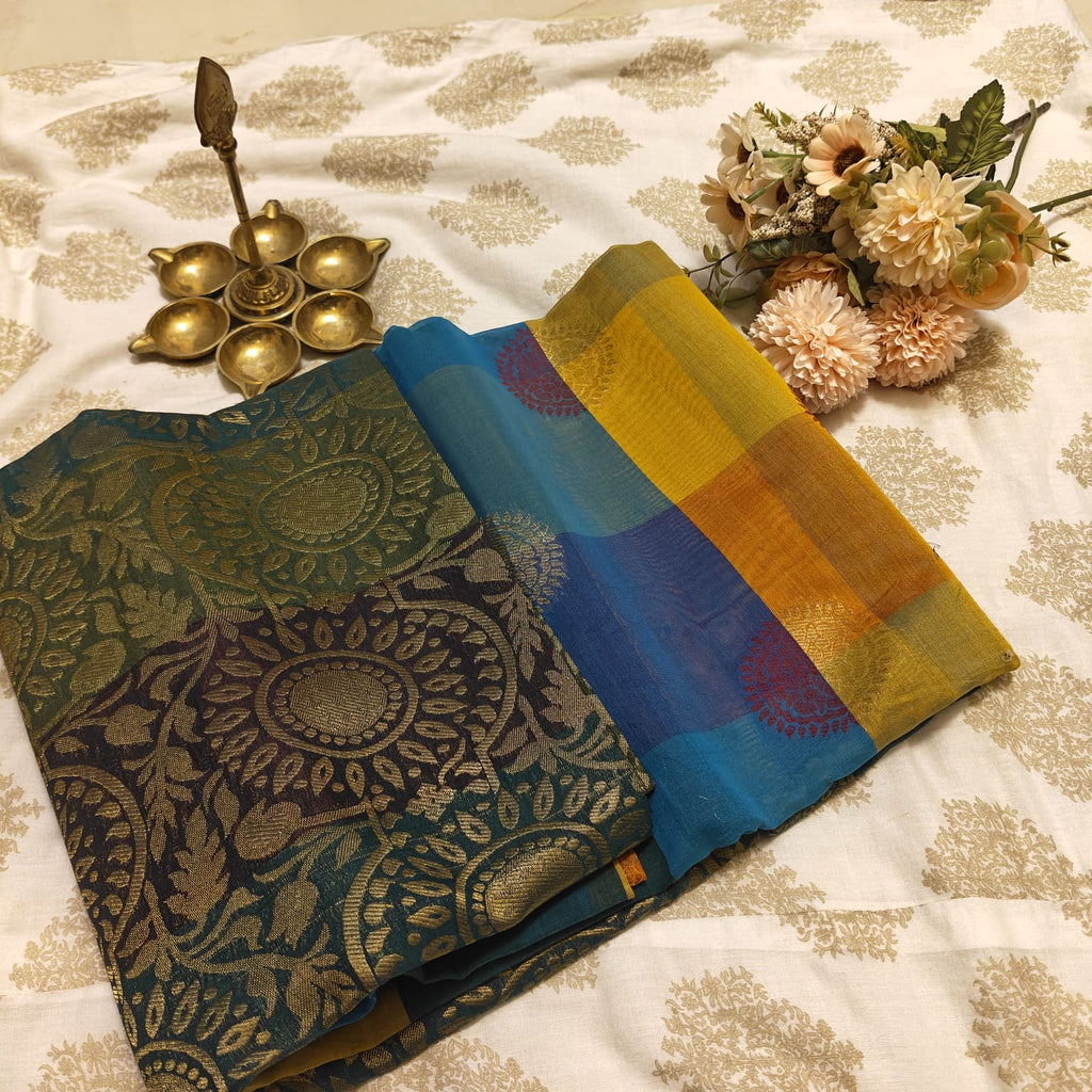 Multicolour Cotton Saree with Floral Motifs