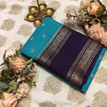 Teal & Purple Crepe Saree