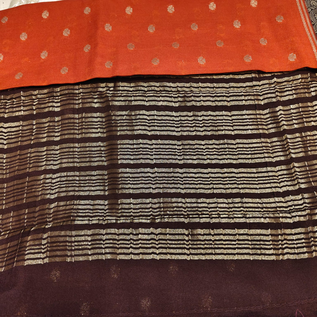 Rust Orange & Deep Brown Zari Saree