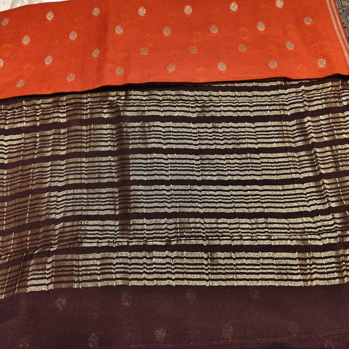 Rust Orange & Deep Brown Zari Saree