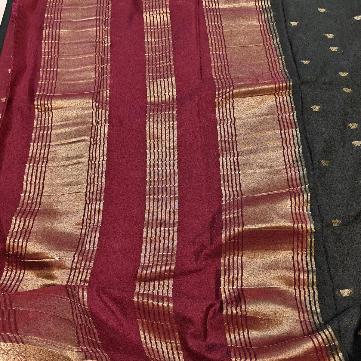 Black & Wine Crepe Saree