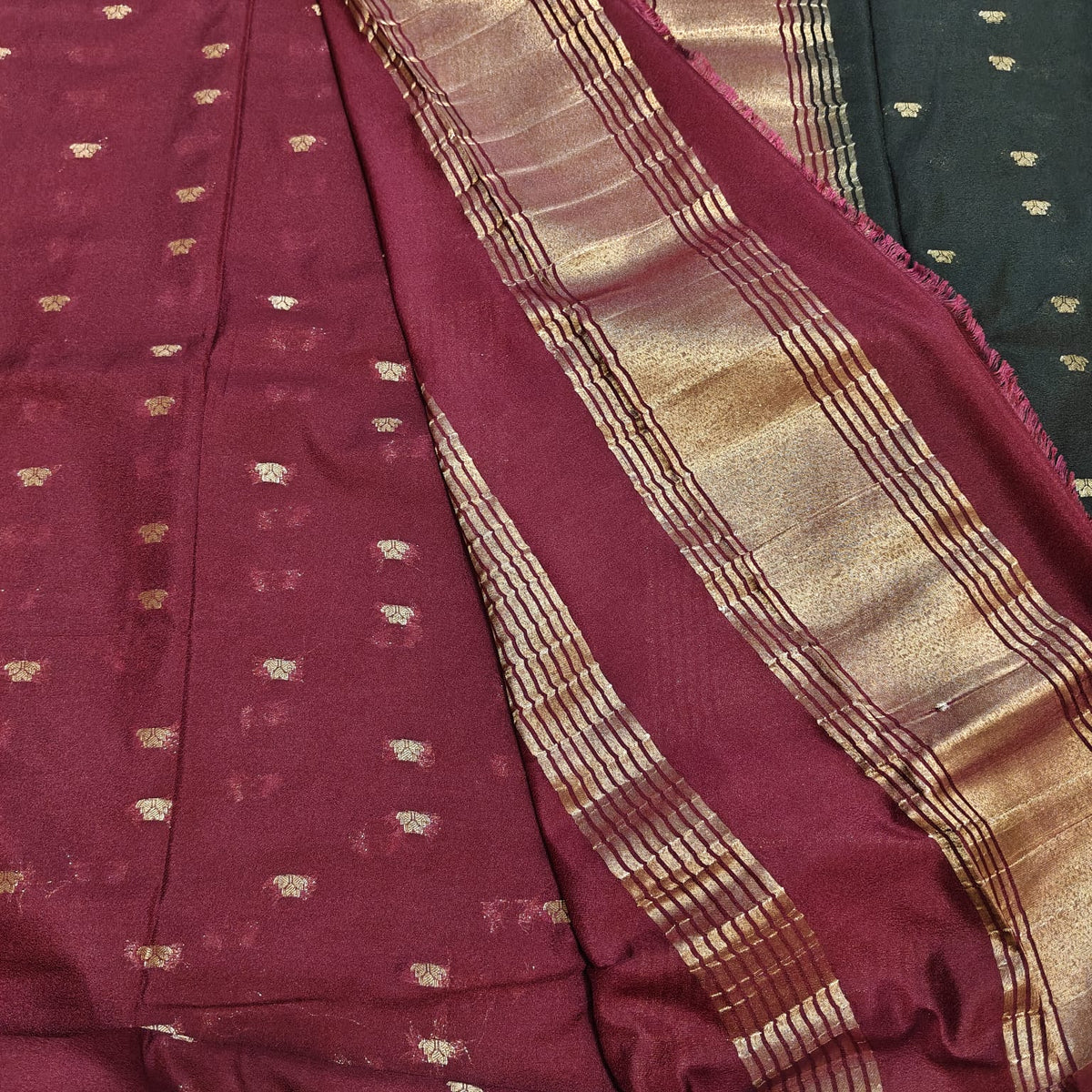 Black & Wine Crepe Saree