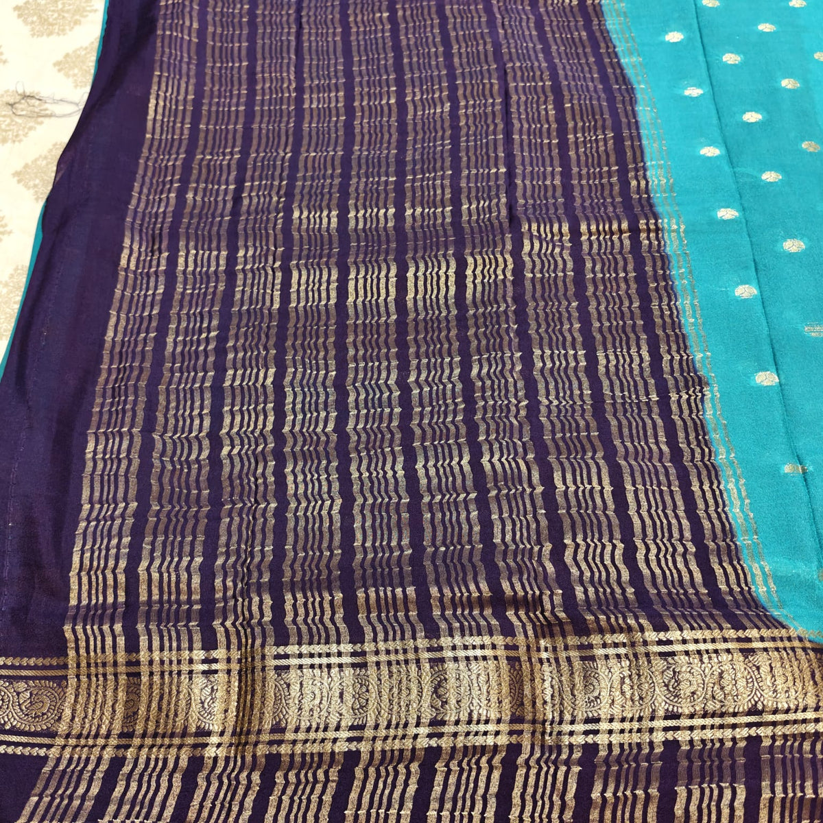 Teal & Purple Crepe Saree