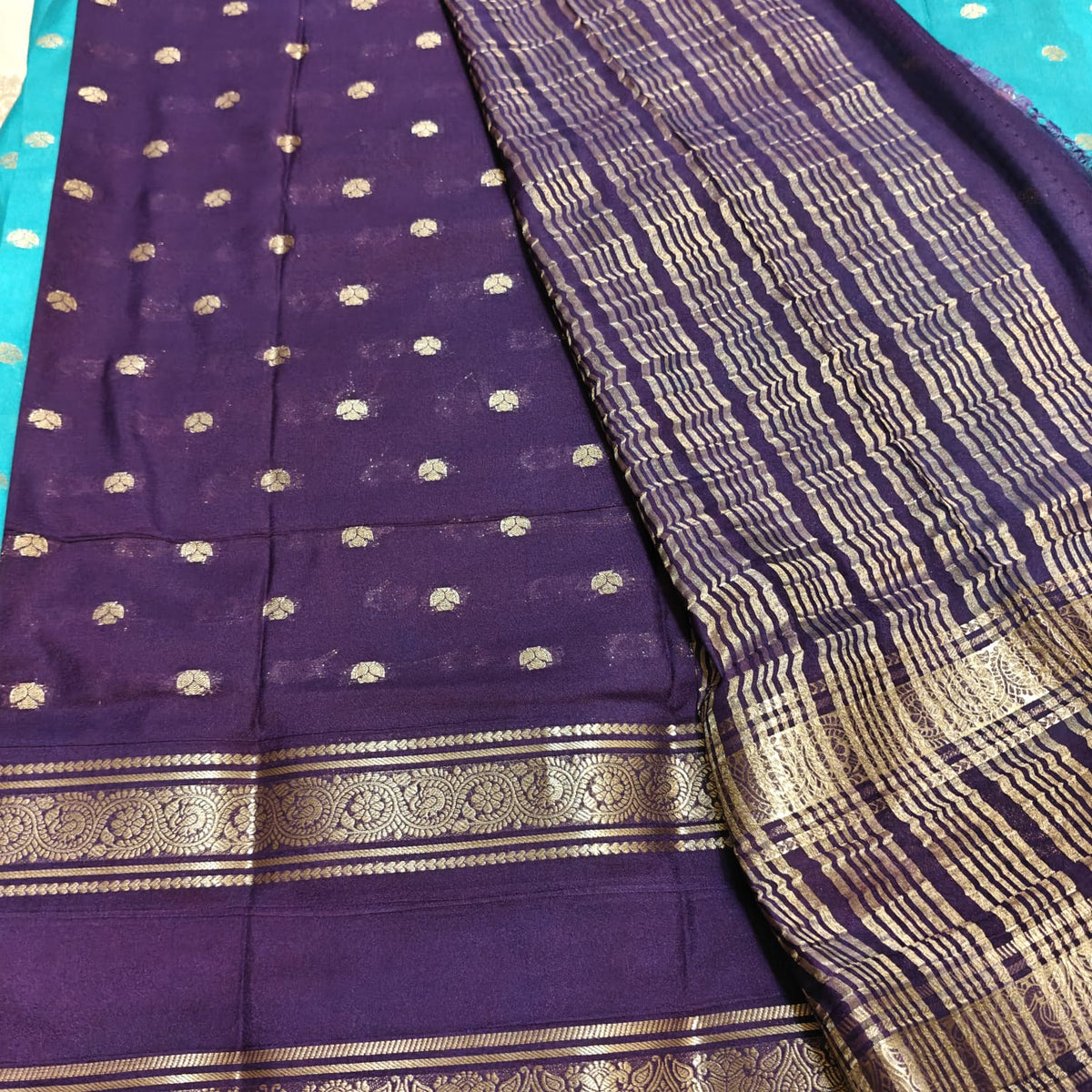 Teal & Purple Crepe Saree