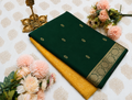 Yellow–Green Dual Tone Chiffon Saree with Floral Designer Pallu